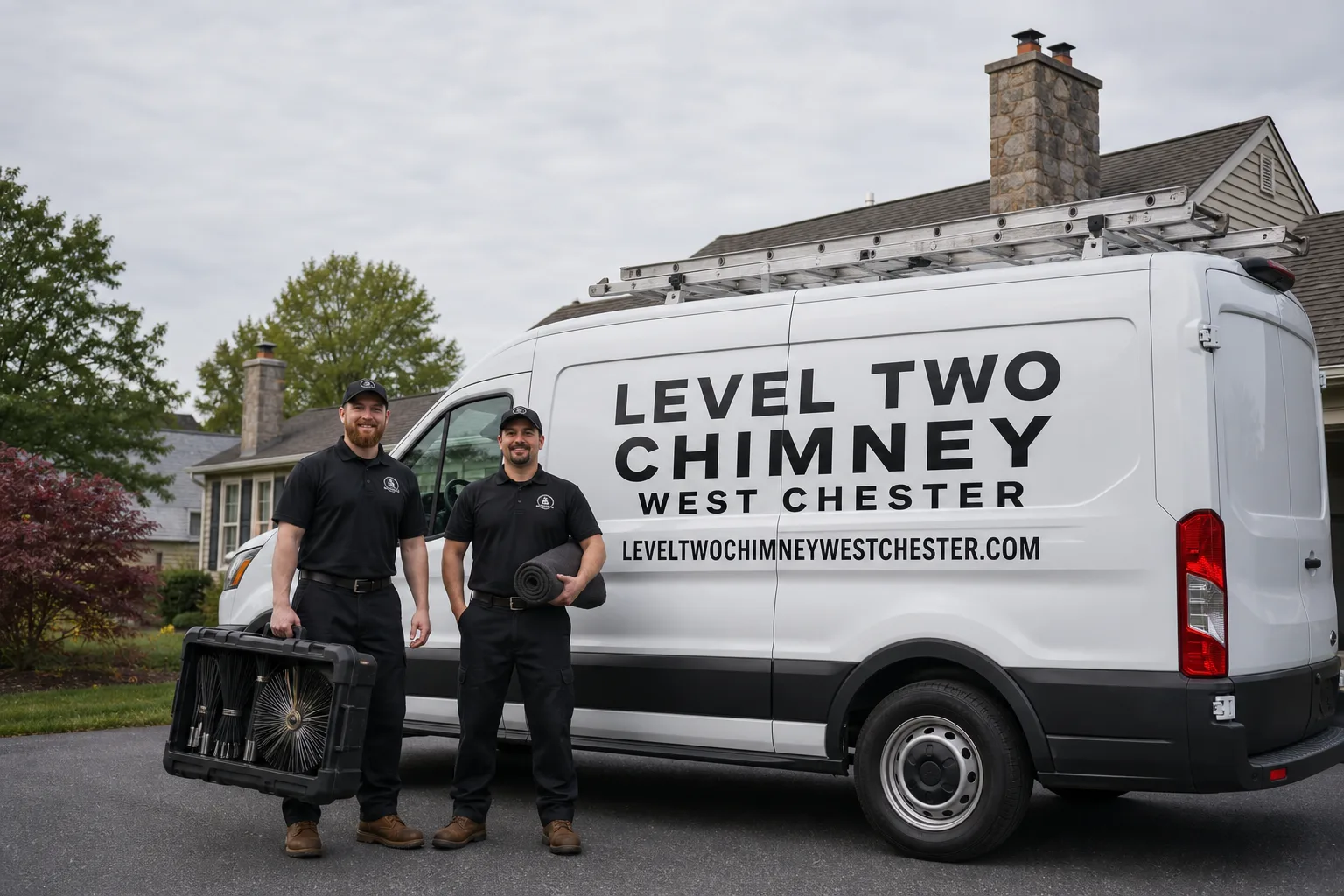 Emberly Chimney Cleaners West Chester chimney cleaning service vehicle and crew in West Chester, PA